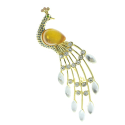 Peacock Brooch-Pin With Crystal Accents Gold-Tone & Multi Colored #LQP737