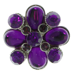 Silver-Tone & Purple Colored Metal Brooch-Pin With Crystal Accents #LQP743