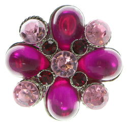Silver-Tone & Pink Colored Metal Brooch-Pin With Crystal Accents #LQP745