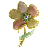 Flower Brooch Pin With Crystal Accents Gold-Tone & Multi Colored #LQP74