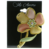 Flower Brooch Pin With Crystal Accents Gold-Tone & Multi Colored #LQP74