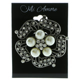Flower Brooch-Pin With Crystal Accents Silver-Tone & White Colored #LQP760
