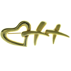 Heart X Brooch-Pin Gold-Tone Color  #LQP762