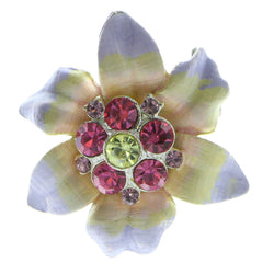 Flower Brooch-Pin With Crystal Accents Silver-Tone & Multi Colored #LQP766