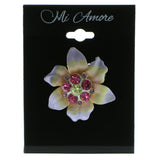 Flower Brooch-Pin With Crystal Accents Silver-Tone & Multi Colored #LQP766