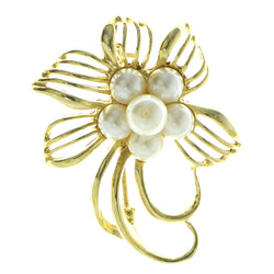 Flower Brooch-Pin With Bead Accents Gold-Tone & White Colored #LQP767