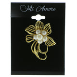 Flower Brooch-Pin With Bead Accents Gold-Tone & White Colored #LQP767