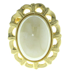 Gold-Tone & White Colored Metal Brooch-Pin With Stone Accents #LQP769
