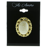 Gold-Tone & White Colored Metal Brooch-Pin With Stone Accents #LQP769