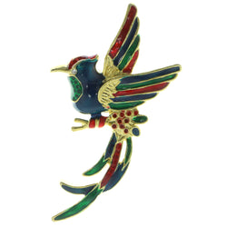 Phoenix Bird Brooch-Pin With Crystal Accents Gold-Tone & Multi Colored #LQP770