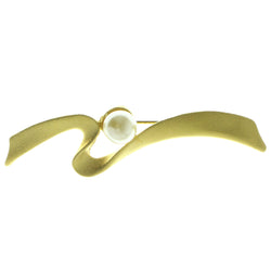 Gold-Tone & White Colored Metal Brooch-Pin With Bead Accents #LQP771
