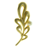 Leaf Brooch-Pin With Bead Accents Gold-Tone & White Colored #LQP772