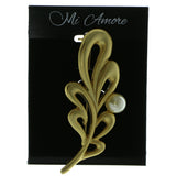 Leaf Brooch-Pin With Bead Accents Gold-Tone & White Colored #LQP772