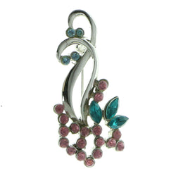 Silver-Tone & Multi Colored Metal Brooch-Pin With Crystal Accents #LQP777