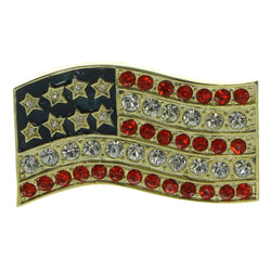 American Flag Brooch-Pin With Crystal Accents Gold-Tone & Multi Colored #LQP778