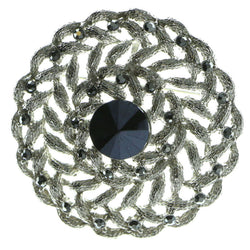 Silver & Black Colored Metal Brooch Pin With Crystal Accents #LQP77