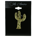 Cactus Brooch-Pin With Crystal Accents Gold-Tone & Green Colored #LQP787