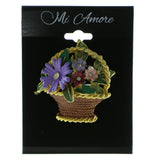 Flower Basket Brooch-Pin With Crystal Accents Gold-Tone & Multi Colored #LQP791
