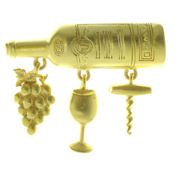 Wine Bottle Wine Associated Charms Brooch-Pin  With Drop Accents Gold-Tone Color #LQP797