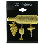 Wine Bottle Wine Associated Charms Brooch-Pin  With Drop Accents Gold-Tone Color #LQP797