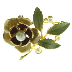 Flower Brooch-Pin With Bead Accents Gold-Tone & Multi Colored #LQP798
