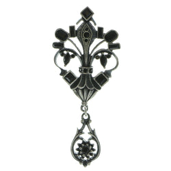 Silver & Black Colored Metal Brooch Pin With Crystal Accents #LQP79