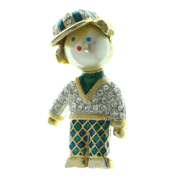 Little Boy Brooch-Pin With Crystal Accents Gold-Tone & Multi Colored #LQP801