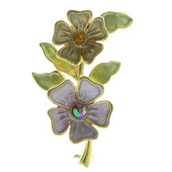 Flower Brooch-Pin With Crystal Accents Gold-Tone & Multi Colored #LQP807