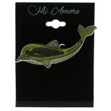 Dolphins Brooch-Pin With Crystal Accents Silver-Tone & Green Colored #LQP808