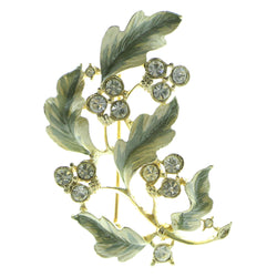Leaf Brooch-Pin With Crystal Accents Gold-Tone & Green Colored #LQP809