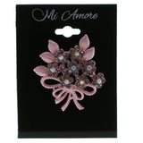 Flower Bouquet Brooch-Pin With Crystal Accents Pink & Purple Colored #LQP813