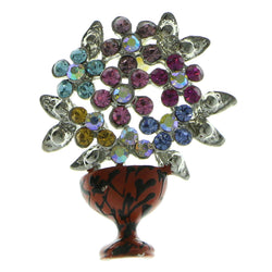 Flower Bouquet Brooch-Pin With Crystal Accents Silver-Tone & Multi Colored #LQP815