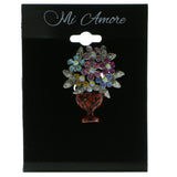 Flower Bouquet Brooch-Pin With Crystal Accents Silver-Tone & Multi Colored #LQP815