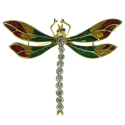 Dragonfly Brooch-Pin With Crystal Accents Gold-Tone & Multi Colored #LQP818