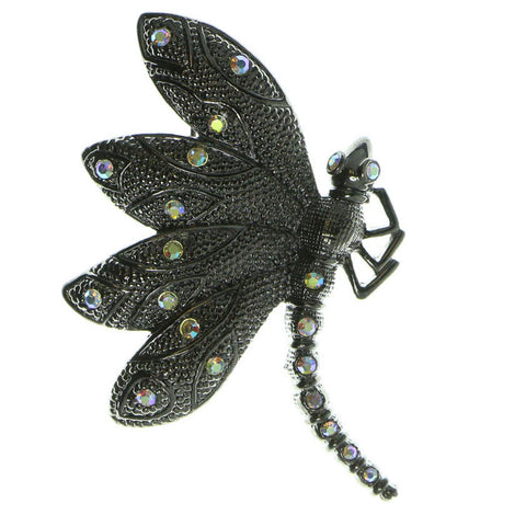 AB Finish Dragonfly Brooch Pin With Crystal Accents Silver & Multi-color Colored #LQP82