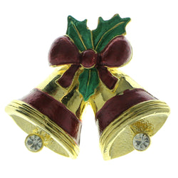 Christmas Bells Brooch-Pin With Crystal Accents Gold-Tone & Multi Colored #LQP863