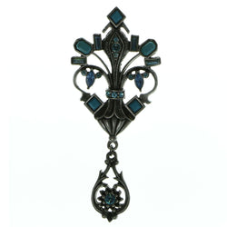 Silver & Blue Colored Metal Brooch Pin With Crystal Accents #LQP86