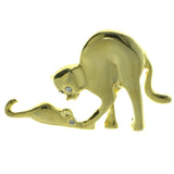 Playful Cat Mouse Brooch-Pin  With Crystal Accents Gold-Tone Color #LQP888