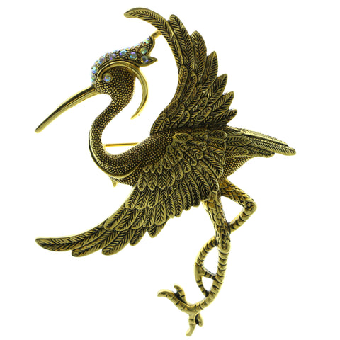 Crane AB Finish Brooch-Pin With Crystal Accents Gold-Tone & Multi Colored #LQP890