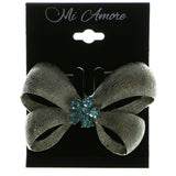 Bow Brooch Pin With Crystal Accents Silver & Blue Colored #LQP89