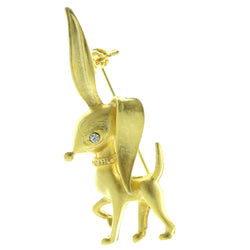 Female Chihuahua Brooch-Pin With Crystal Accents  Gold-Tone Color #LQP900