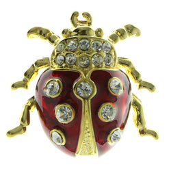 Ladybug Brooch-Pin With Crystal Accents Gold-Tone & Red Colored #LQP903