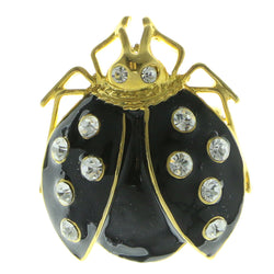 Beetle Brooch-Pin With Crystal Accents Gold-Tone & Black Colored #LQP904