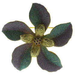 Flower Glittery Brooch-Pin With Crystal Accents Gold-Tone & Multi Colored #LQP909