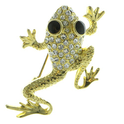 Frog Brooch-Pin With Crystal Accents  Gold-Tone Color #LQP910