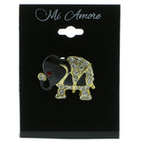 Elephants Brooch-Pin With Crystal Accents Gold-Tone & Black Colored #LQP912