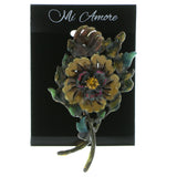 Flower Brooch-Pin With Faceted Accents Bronze-Tone & White Colored #LQP915