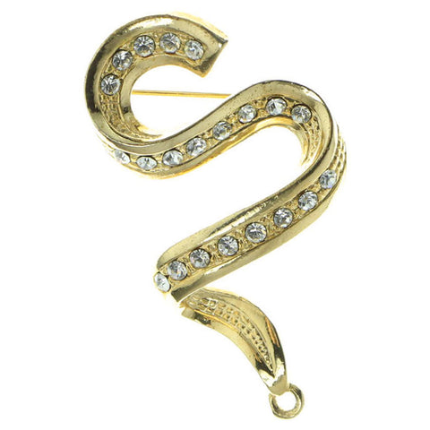 Gold & Clear Colored Metal Brooch Pin With Crystal Accents #LQP91