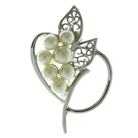 Leaf Brooch-Pin With Bead Accents Silver-Tone & White Colored #LQP920