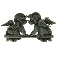 Kissing Angels Brooch-Pin Silver-Tone Color  #LQP923
